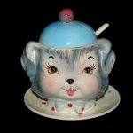 Vintage Lefton ESD Puppy Pal Jam Jar w/attached Dish