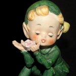 Vintage Lefton Porcelain Bisque Elf Smelling Flower